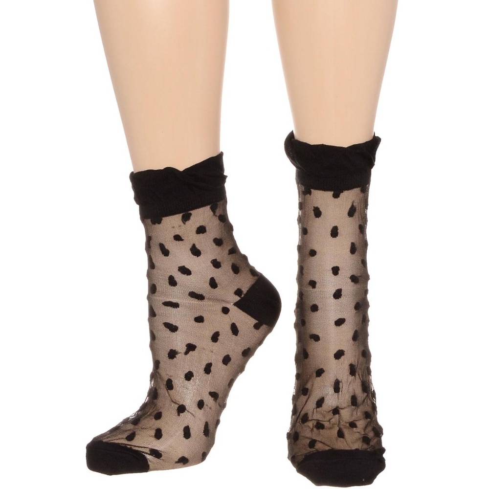 NEW Dolly Girl Polka Dots & Mesh Sheer Ankle Socks Crew Goth Pinup Retro Cute